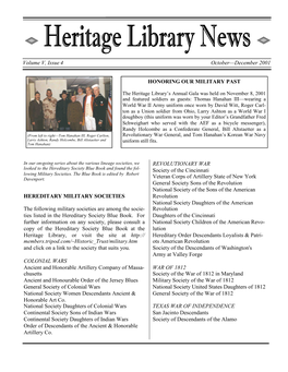 Heritage Library News, October-December 2001