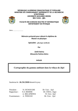 Cartographie Du Gamma Ambiant Dans La Wilaya De Jijel