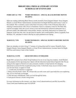 Bright Hill Press & Literary Center Schedule of Events