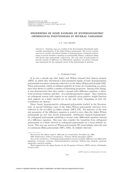 Properties of Some Families of Hypergeometric Orthogonal Polynomials in Several Variables