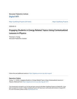 Engaging Students in Energy Related Topics Using Contextualized Lessons in Physics