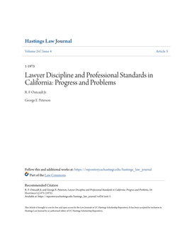 Lawyer Discipline and Professional Standards in California: Progress and Problems R