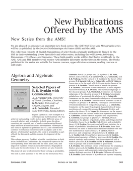 New Publications Offered by the AMS New Series from the AMS!