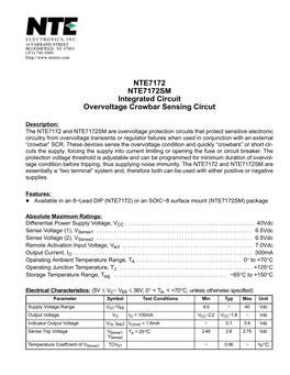 NTE7172 NTE7172SM Integrated Circuit Overvoltage Crowbar Sensing Circut