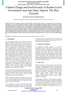 Climate Change and Food Security in Ikeduru Local Government Area Imo State, Nigeria: the Way Forward