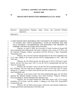 General Assembly of North Carolina Session 2005 H D House Joint Resolution Drhjr60321-Lg-233 (04/05)