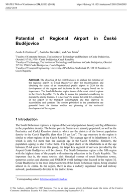 Potential of Regional Airport in České Budějovice