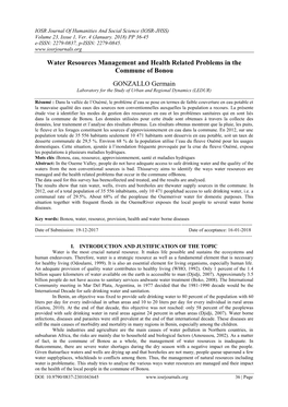 Water Resources Management and Health Related Problems in the Commune of Bonou