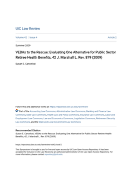 Vebas to the Rescue: Evaluating One Alternative for Public Sector Retiree Health Benefits, 42 J