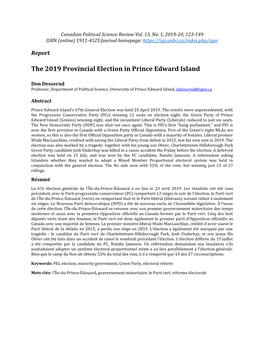 The 2019 Provincial Election in Prince Edward Island