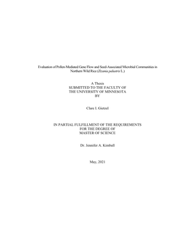 Evaluation of Pollen-Mediated Gene Flow and Seed-Associated Microbial Communities in Northern Wild Rice (Zizania Palustris L.)