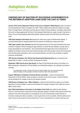 Chronology of Inaction of Successive Governments in the Reform of Adoption Laws Over the Last 42 Years