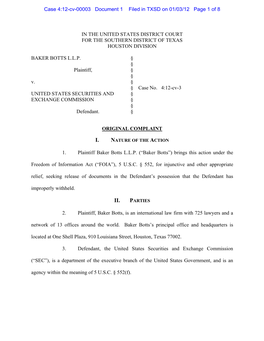 IN the UNITED STATES DISTRICT COURT for the SOUTHERN DISTRICT of TEXAS HOUSTON DIVISION BAKER BOTTS L.L.P. Plaintiff, V