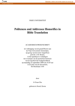 Politeness and Addressee Honorifics in Bible Translation