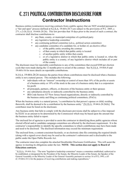 POLITICAL CONTRIBUTION DISCLOSURE FORM Contractor Instructions