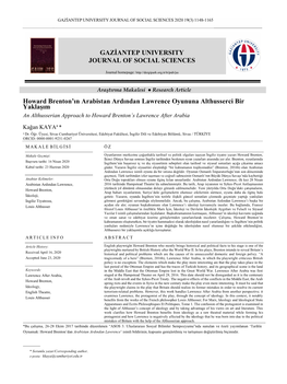 GAZİANTEP UNIVERSITY JOURNAL of SOCIAL SCIENCES Howard Brenton'ın Arabistan Ardından Lawrence Oyununa Althusserci Bir Yakl