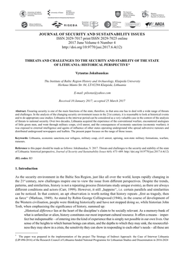 Threats and Challenges to the Security and Stability of the State of Lithuania: Historical Perspective*