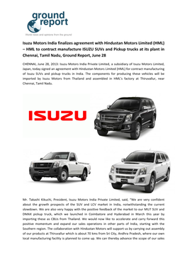 Isuzu Motors India Finalizes Agreement with Hindustan Motors Limited