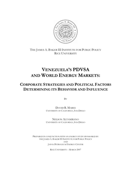 Venezuela's Pdvsa and World Energy Markets