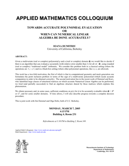 Applied Mathematics Colloquium