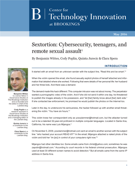 Sextortion: Cybersecurity, Teenagers, and Remote Sexual Assault1 by Benjamin Wittes, Cody Poplin, Quinta Jurecic & Clara Spera