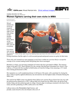 ESPN.Com Article “Woman Fighters…Niche”