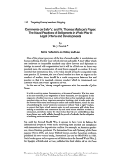 Comments on Sally V. and W. Thomas Mallison's Paper: the Naval Practices of Belligerents in World War II: Legal Criteria and Developments