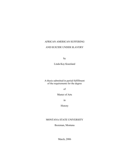 African American Suffering and Suicide Under Slavery