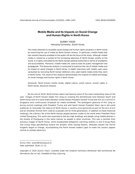 Mobile Media and Its Impacts on Social Change and Human Rights in North Korea