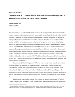 Canadian Artist A.Y. Jackson and the Scottish Artists Charles Hodge Mackie, Thomas Austen Brown, and David Young Cameron