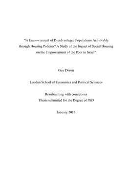 Is Empowerment of Disadvantaged Populations Achievable Through Housing Policies? a Study of the Impact of Social Housing on the Empowerment of the Poor in Israel”