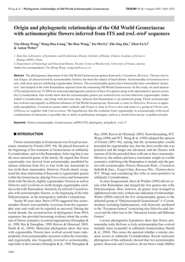 Origin and Phylogenetic Relationships of the Old World Gesneriaceae with Actinomorphic Flowers Inferred from ITS and Trnl-Trnf Sequences