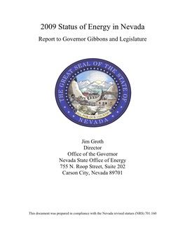 2009 Status of Energy in Nevada Report to Governor Gibbons and Legislature