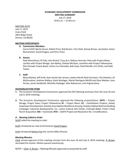 Minutes Clark Moved Approval of the Meeting Minutes from the June 20 and July 9, 2019 Meetings