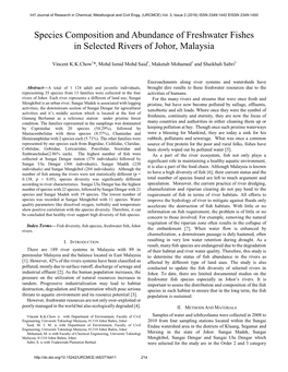 Species Composition and Abundance of Freshwater Fishes in Selected Rivers of Johor, Malaysia