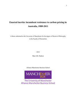 Incumbent Resistance to Carbon Pricing in Australia, 1989-2011