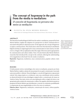 The Concept of Hegemony in the Path from the Media to Mediations O Conceito De Hegemonia No Percurso Dos Meios Às Mediações