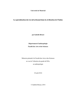 La Spécialisation Du Travail Artisanal Dans La Civilisation De L'indus