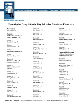 Prescription Drug Affordability Initiative Candidate Endorsers