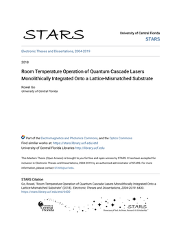 Room Temperature Operation of Quantum Cascade Lasers Monolithically Integrated Onto a Lattice-Mismatched Substrate