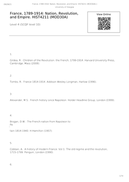 France, 1789-1914: Nation, Revolution, and Empire. HIST4211 (MOD30A) | University of Glasgow