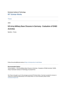 US Army Military Base Closures in Germany - Evaluation of EH&S Activities