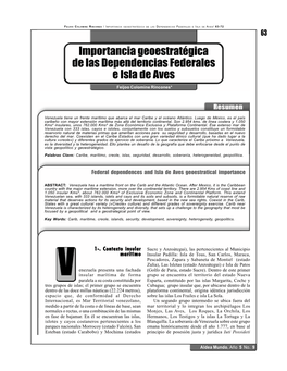 IMPORTANCIA GEOESTRATÉGICA DE LAS DEPENDENCIAS FEDERALES E ISLA DE AVES/ 63-72 63 Importancia Geoestratégica De Las Dependencias Federales E Isla De Aves