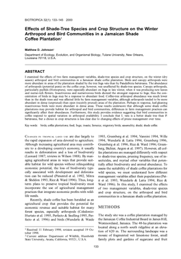 Effects of Shade-Tree Species and Crop Structure on the Winter Arthropod and Bird Communities in a Jamaican Shade Coffee Plantation1