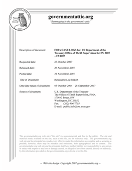 FOIA Logs for Treasury Department Office of Thrift Supervision for FY2005-FY2007