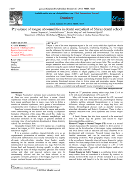 Prevalence of Tongue Abnormalities in Dental Outpatient of Shiraz Dental