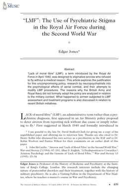 LMF”: the Use of Psychiatric Stigma in the Royal Air Force During the Second World War