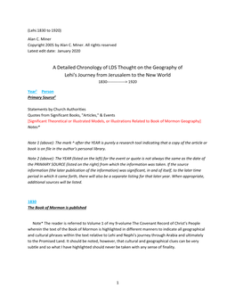 A Detailed Chronology of LDS Thought on the Geography of Lehi's Journey from Jerusalem to the New World 1830------> 1920