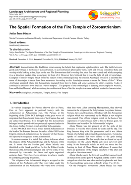 The Spatial Formation of the Fire Temple of Zoroastrianism