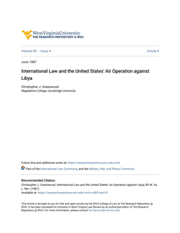 International Law and the United States' Air Operation Against Libya